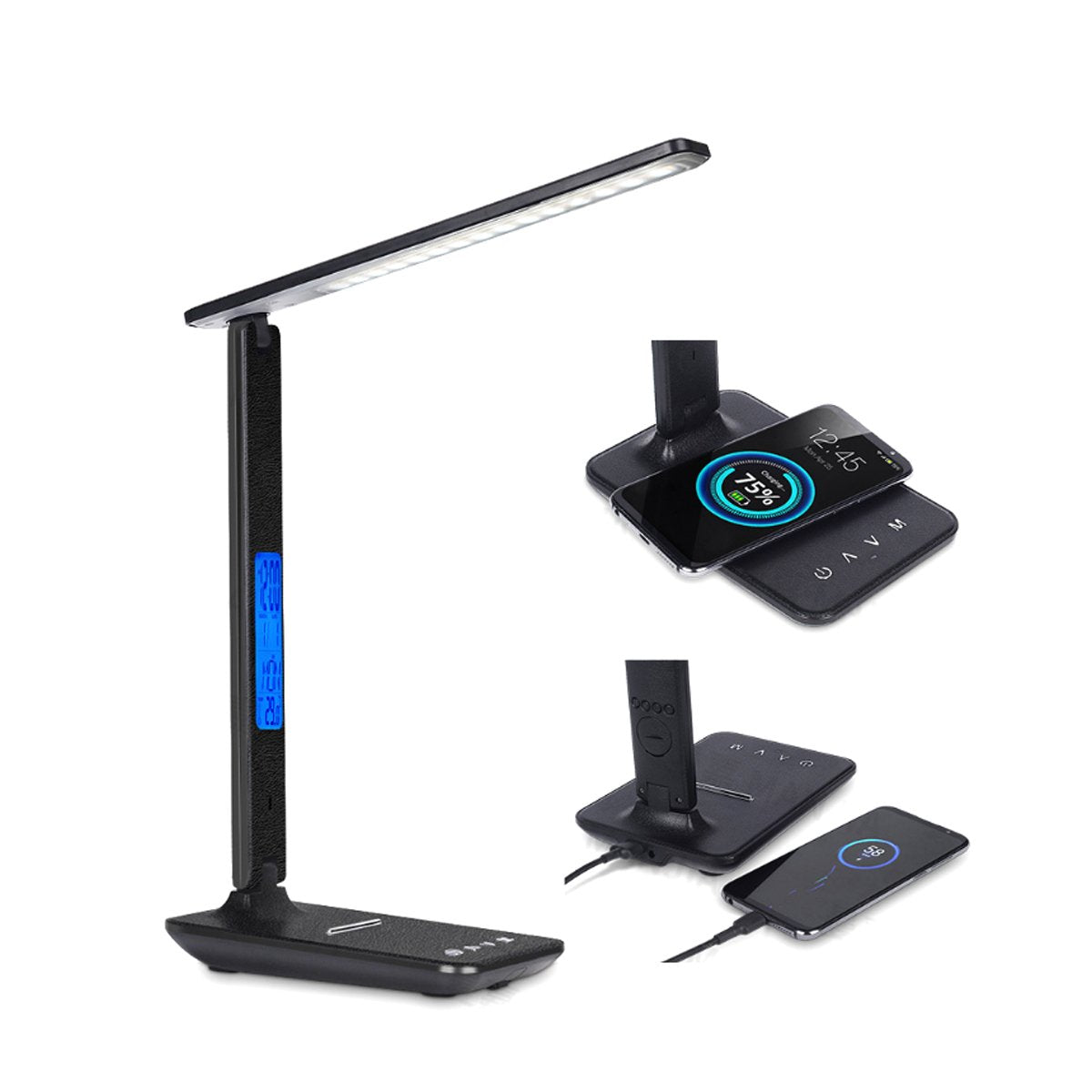 3-in-1 LED Lamp with Wireless Phone Charger | Clock & Thermostat | Multifunctional Desk Lamp