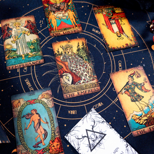 Rider Waite Borderless Vintage Tarot Deck | Eco Linen 78 Card Set | Gift Set with Guidebook | Classic Tarot
