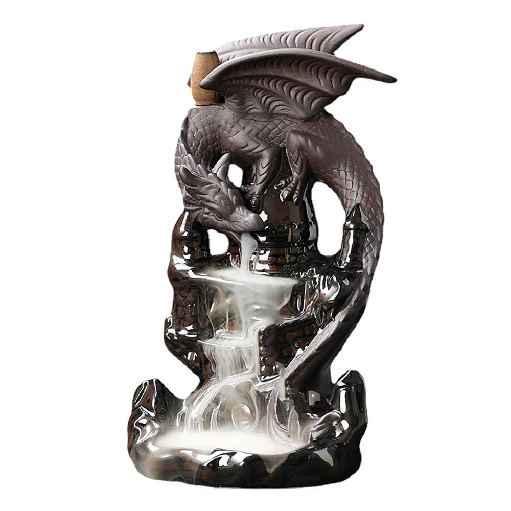 Ceramic Dragon Incense Burner | Waterfall Backflow | Decorative Room Decor | Incense Cone Holder