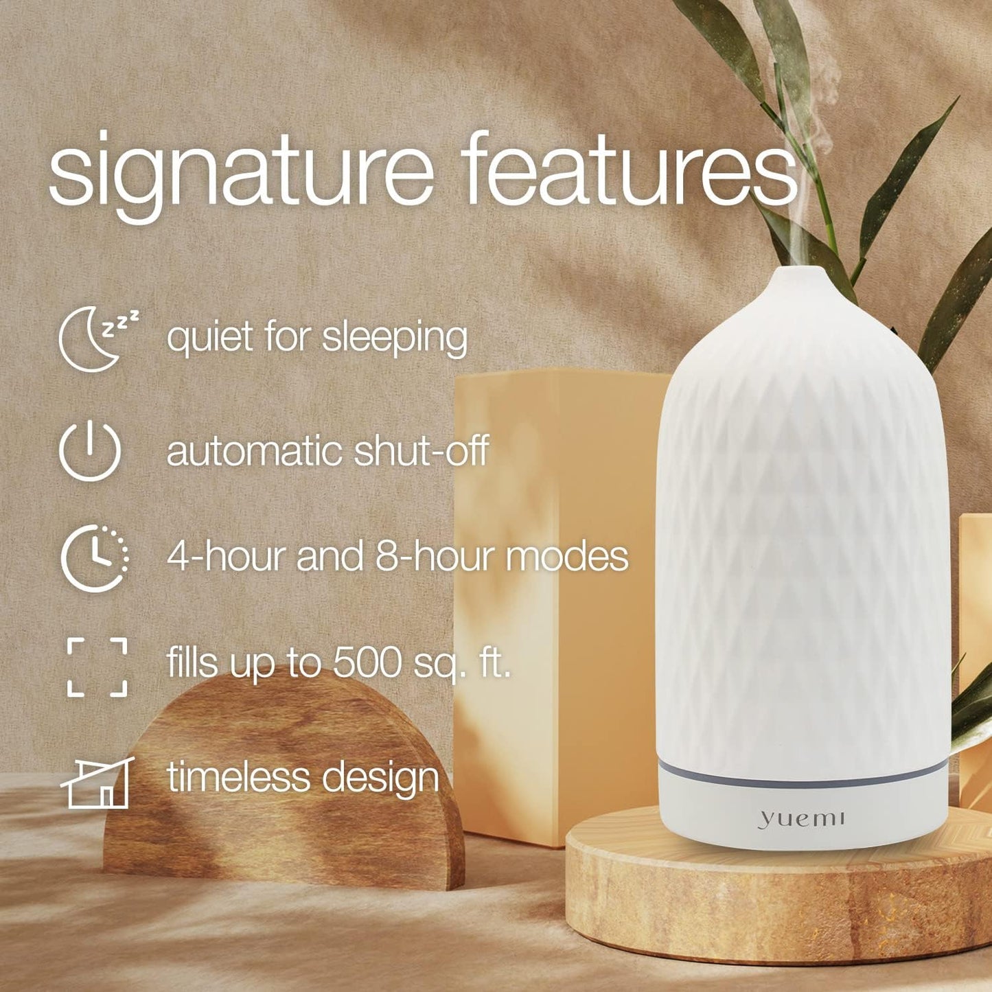Yuemi Zen Breeze Essential Oil Ceramic Diffuser | Diamond Pattern | Noiseless Heat-Free | 500 Sq Ft Coverage