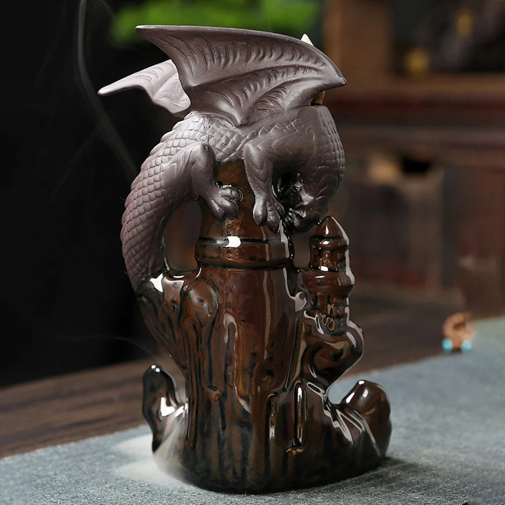 Ceramic Dragon Incense Burner | Waterfall Backflow | Decorative Room Decor | Incense Cone Holder