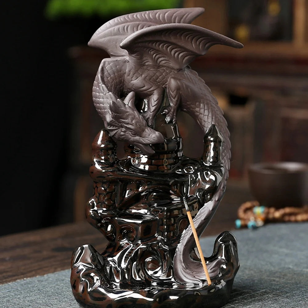 Ceramic Dragon Incense Burner | Waterfall Backflow | Decorative Room Decor | Incense Cone Holder