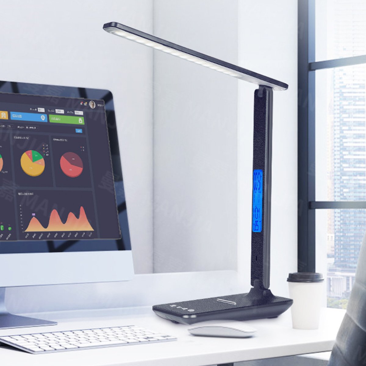 3-in-1 LED Lamp with Wireless Phone Charger | Clock & Thermostat | Multifunctional Desk Lamp