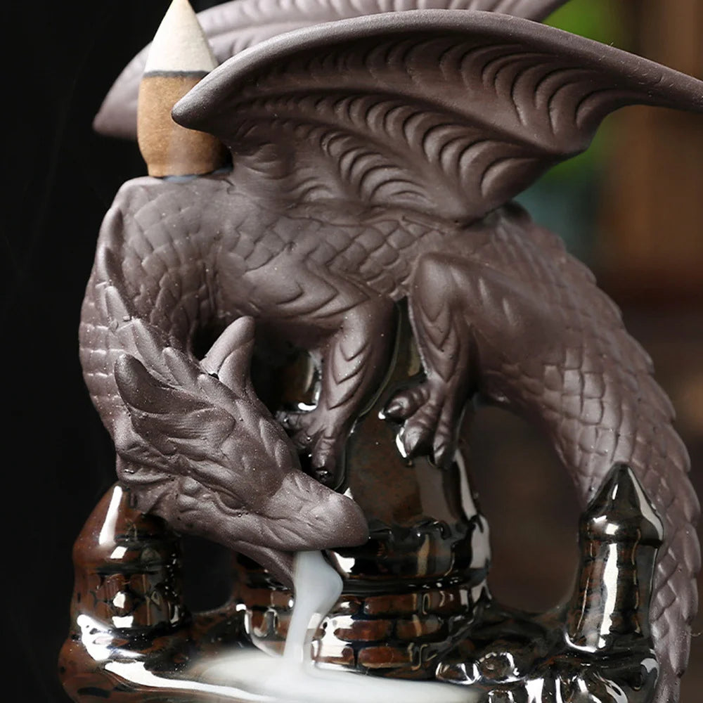 Ceramic Dragon Incense Burner | Waterfall Backflow | Decorative Room Decor | Incense Cone Holder