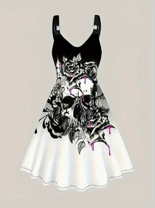 Black And White Floral Print Dress | Witchy Wardrobe | Gothic Floral Fashion | Polyester Stretch Dress