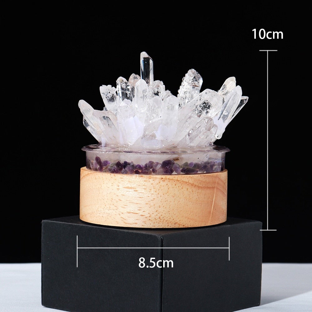Clear Quartz Crystal Lamp with Wooden Base | Healing Crystal Night Light | Feng Shui Decor | Table Lamp