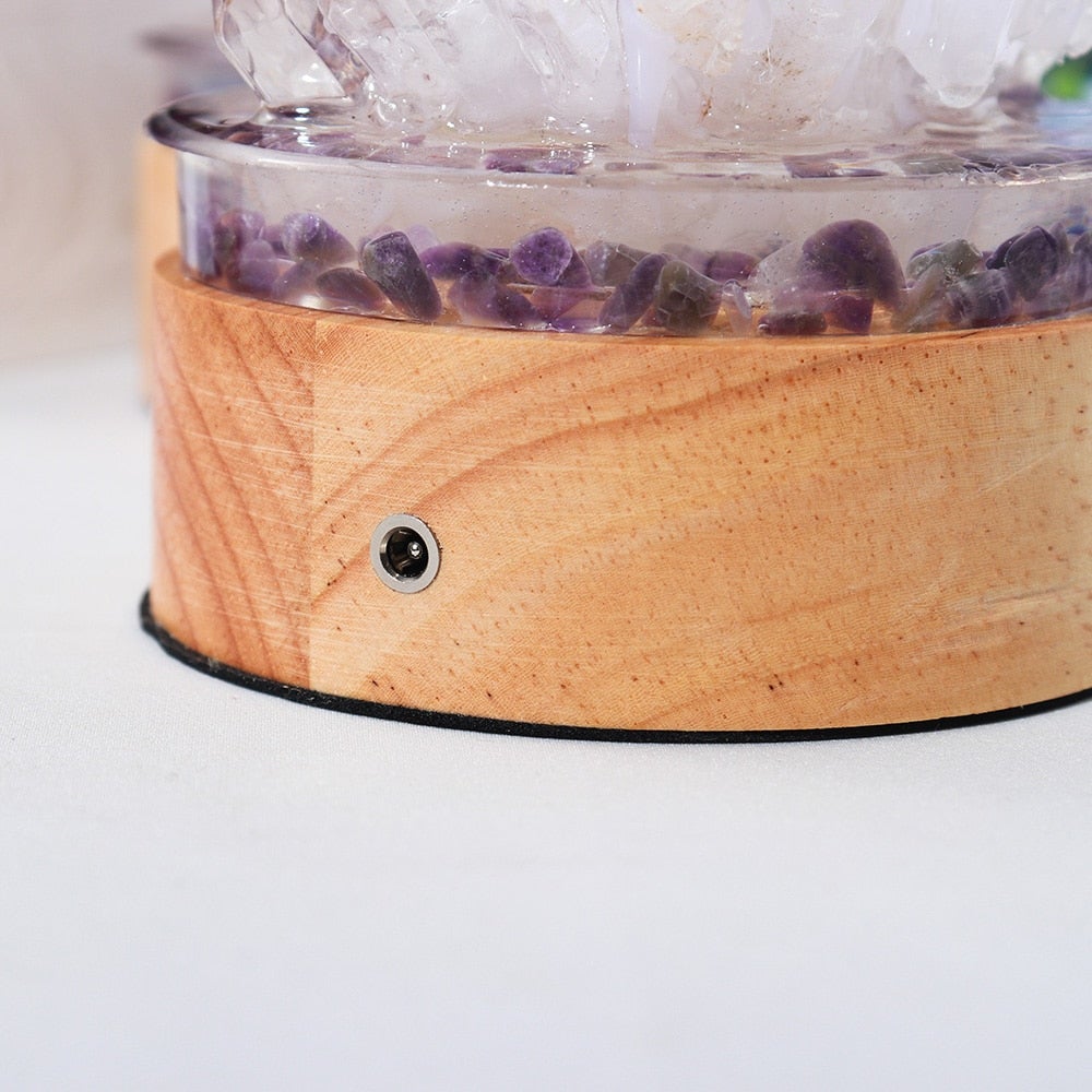 Clear Quartz Crystal Lamp with Wooden Base | Healing Crystal Night Light | Feng Shui Decor | Table Lamp