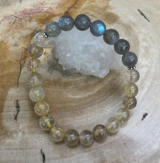 Citrine & Blue Flash Labradorite Stretch Bracelet | Natural Gemstone Healing Bracelet | Chakra Jewelry