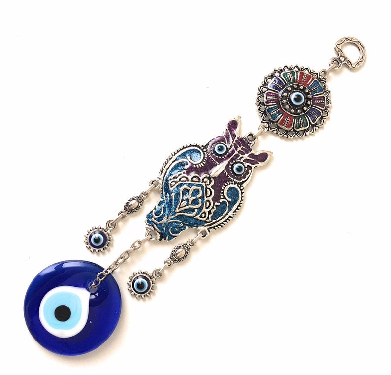 Owl Wall Hanging Evil Eye | Home Decoration | Symbolic Protection | Blue Eye Charm | Spiritual Decor
