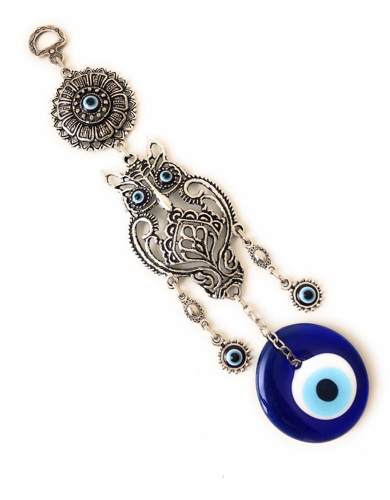Owl Wall Hanging Evil Eye | Home Decoration | Symbolic Protection | Blue Eye Charm | Spiritual Decor