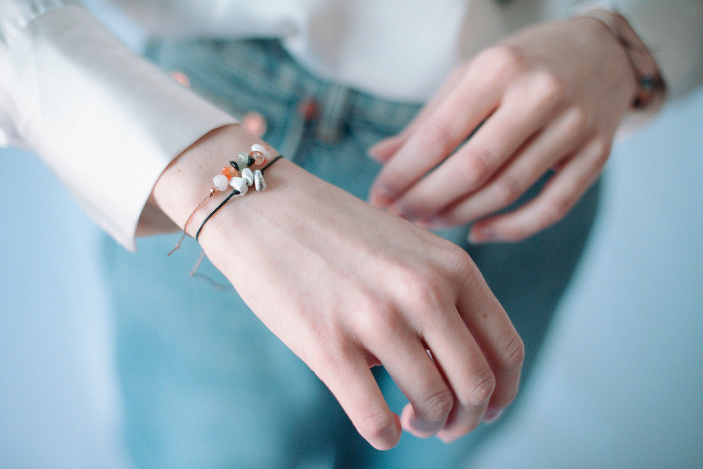 Howlite Gemstone Healing Band | Casual Boho Chic Bracelet | Tie Closure | Natural Crystal Jewelry