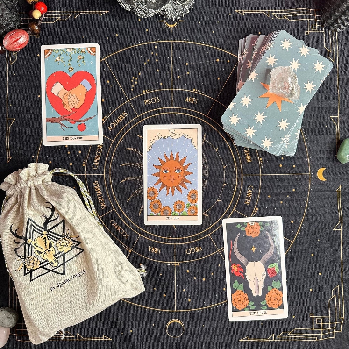 Moon Magic Tarot Deck | 78 Eco-Linen Cards | Guidebook | Cloth Bag | Complete Gift Set | Beginner