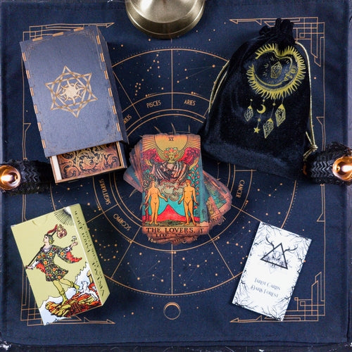 Rider Waite Borderless Vintage Tarot Deck | Eco Linen 78 Card Set | Gift Set with Guidebook | Classic Tarot