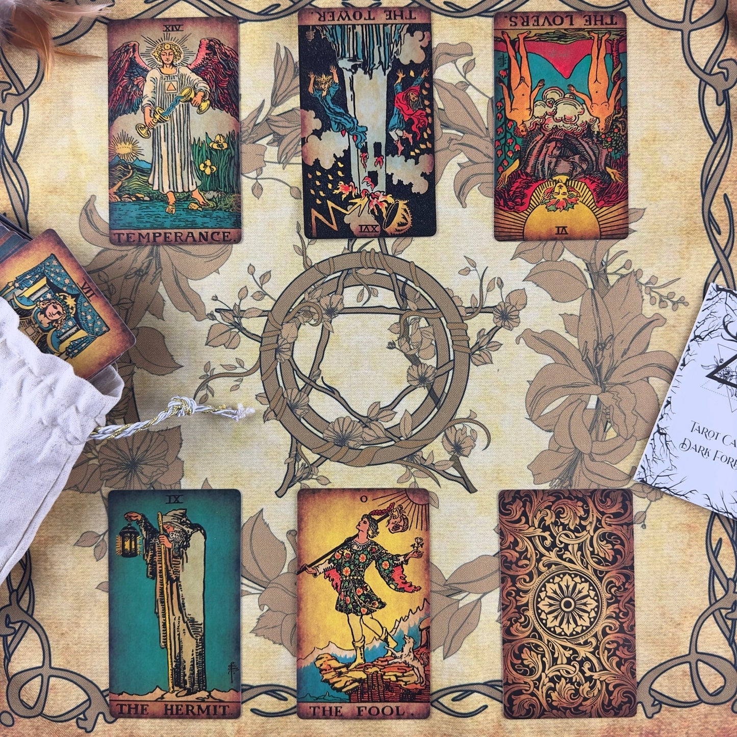 Rider Waite Borderless Vintage Tarot Deck | Eco Linen 78 Card Set | Gift Set with Guidebook | Classic Tarot
