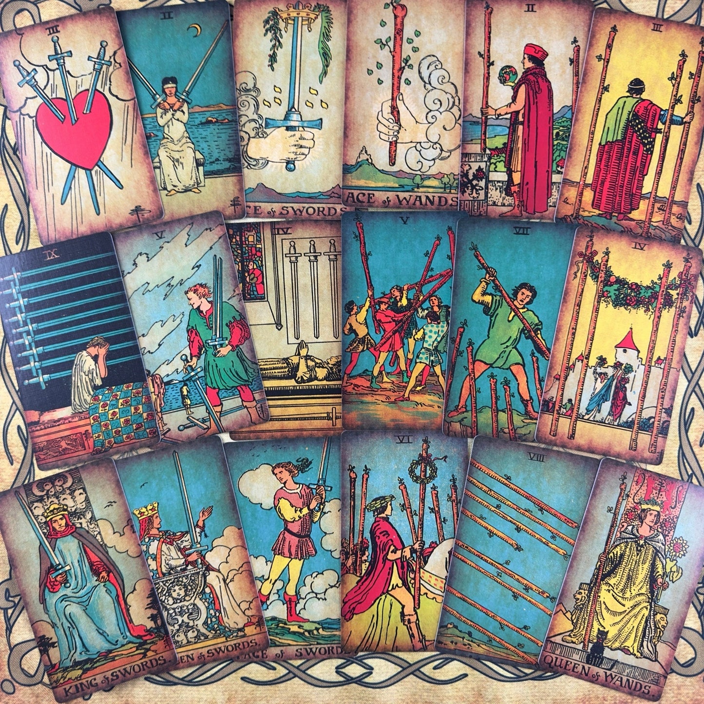 Rider Waite Borderless Vintage Tarot Deck | Eco Linen 78 Card Set | Gift Set with Guidebook | Classic Tarot