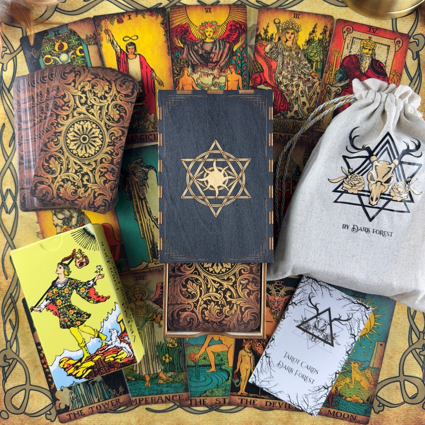 Rider Waite Borderless Vintage Tarot Deck | Eco Linen 78 Card Set | Gift Set with Guidebook | Classic Tarot