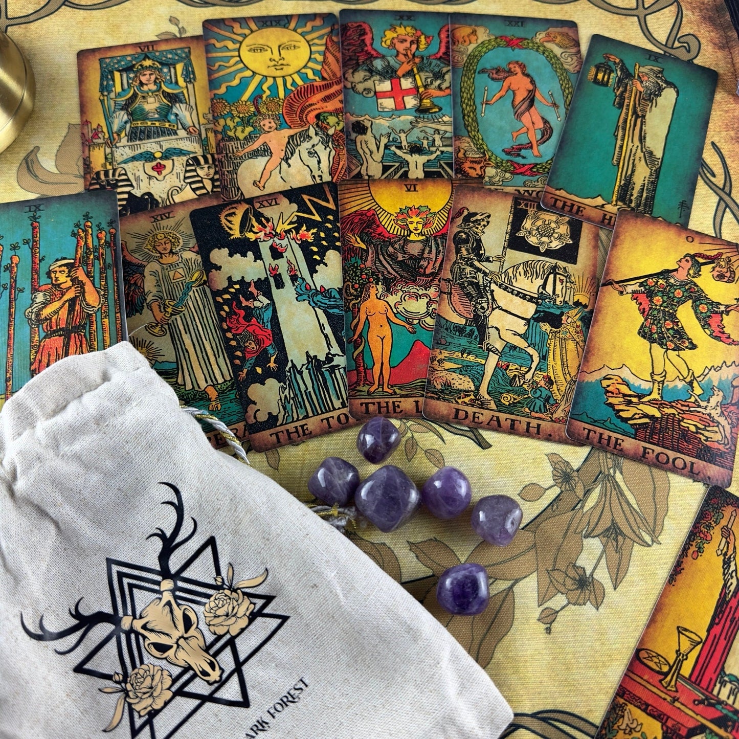 Rider Waite Borderless Vintage Tarot Deck | Eco Linen 78 Card Set | Gift Set with Guidebook | Classic Tarot