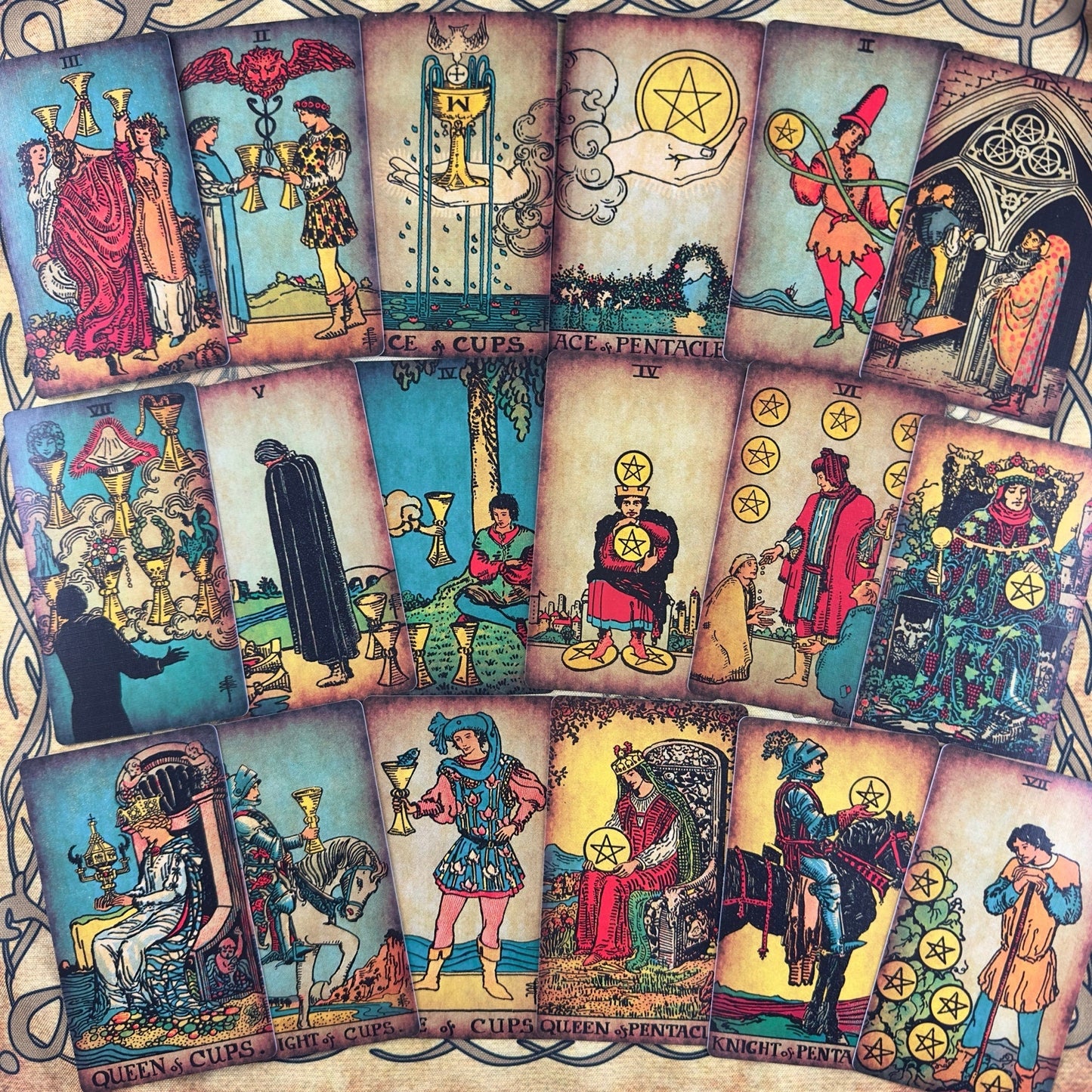 Rider Waite Borderless Vintage Tarot Deck | Eco Linen 78 Card Set | Gift Set with Guidebook | Classic Tarot