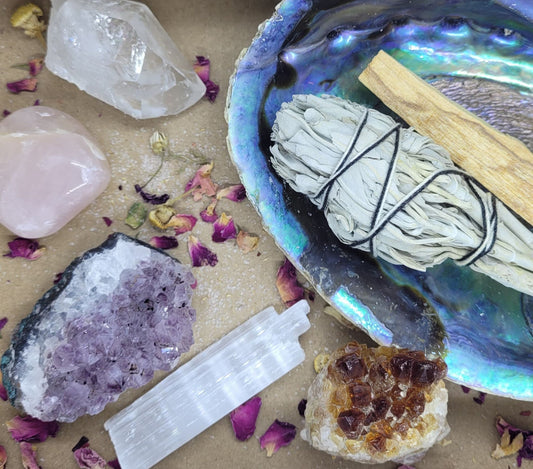 Essential Crystal & Spiritual Healing Kit | Complete Self-Discovery Set | Meditation & Smudge Kit