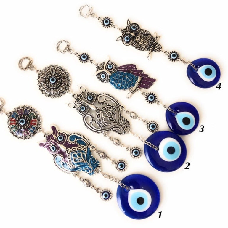 Owl Wall Hanging Evil Eye | Home Decoration | Symbolic Protection | Blue Eye Charm | Spiritual Decor