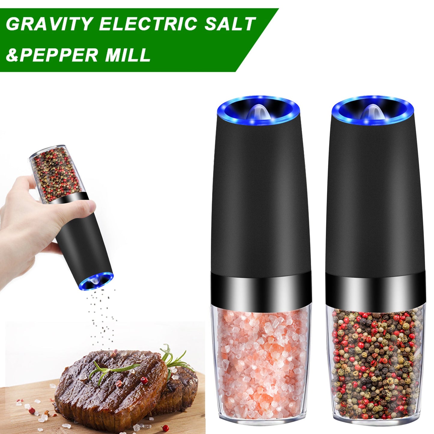 Electric Gravity Sensor Pepper Grinder | Automatic Kitchen Tool | Hands-Free | One-Handed Operation