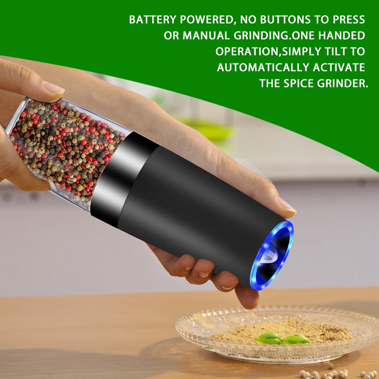 Electric Gravity Sensor Pepper Grinder | Automatic Kitchen Tool | Hands-Free | One-Handed Operation