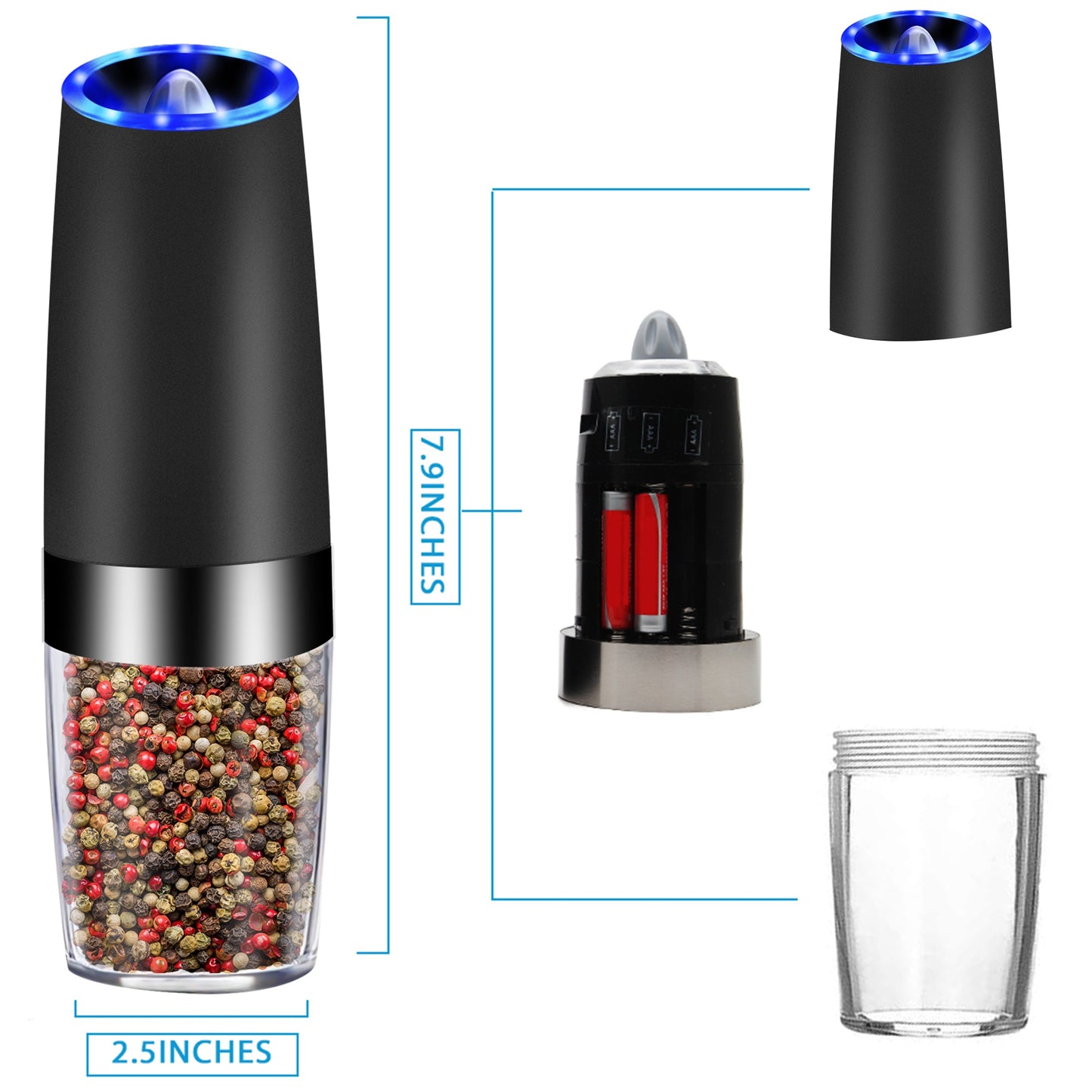 Electric Gravity Sensor Pepper Grinder | Automatic Kitchen Tool | Hands-Free | One-Handed Operation