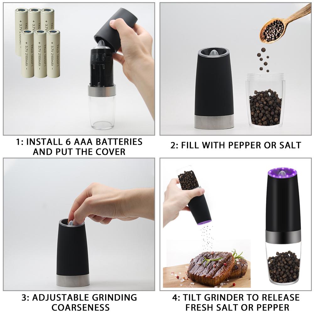 Electric Gravity Sensor Pepper Grinder | Automatic Kitchen Tool | Hands-Free | One-Handed Operation