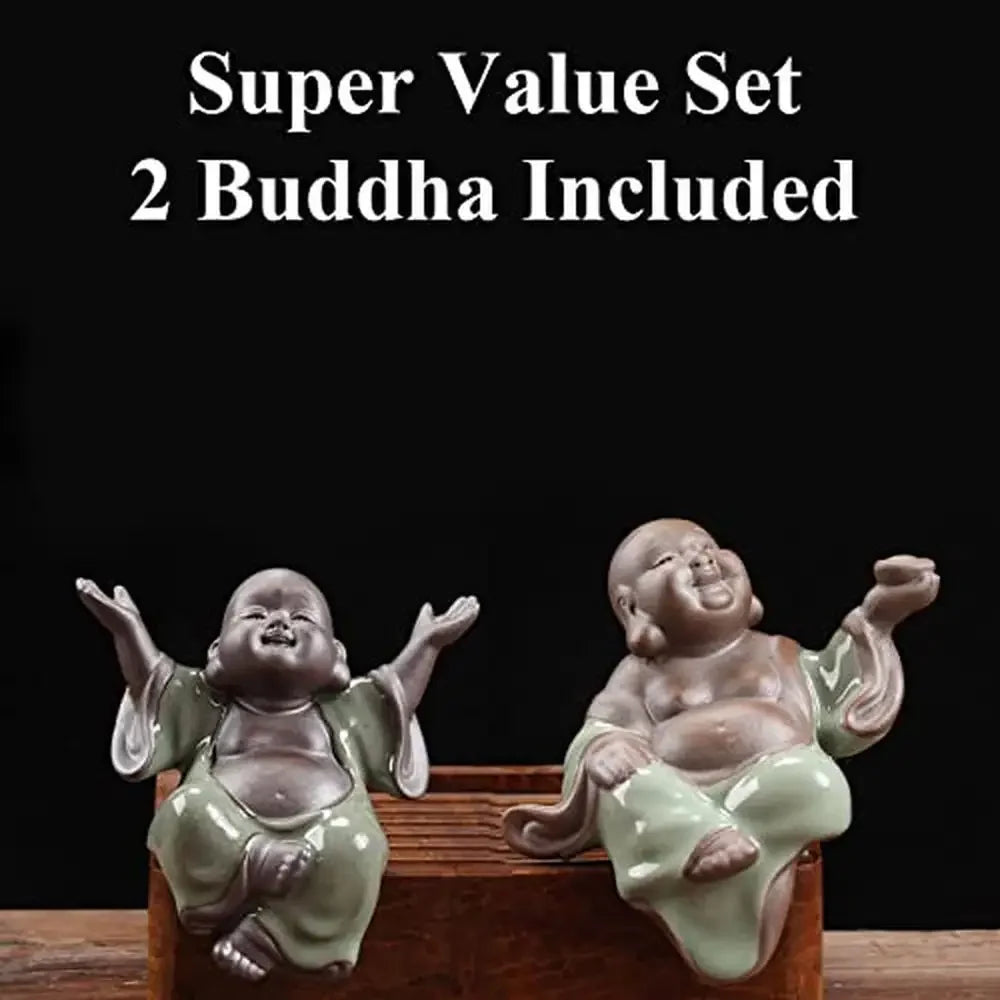Ceramic Buddha Water Fountain | LED Backflow Incense Holder | Feng Shui | 13.8"x5.5"x15" | Indoor Tabletop