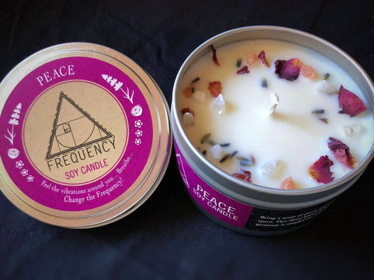 Peace Crystal Natural Soy Candle | 8oz | 15ml Essential Oils | Pink Himalayan Salt | Quartz Crystals