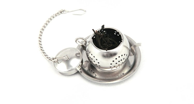 Mini Teapot Infuser | Stainless Steel | Chain-Pull Lid | Drip Tray | Tea Strainer | 3.5x3cm