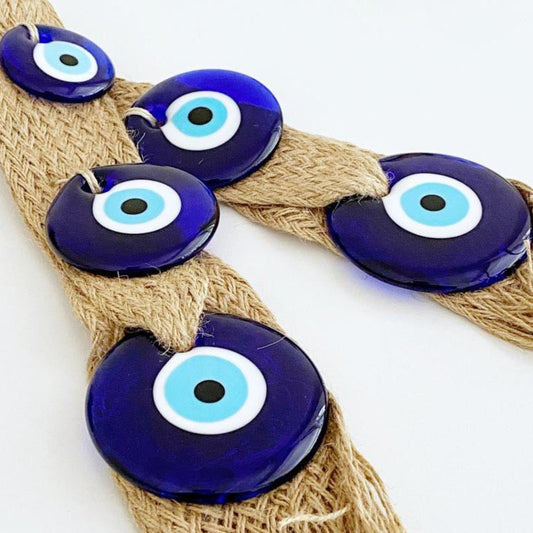 Macrame Evil Eye Wall Hanging | Blue Evil Eye Bead | Greek Protection | Handmade | 38cm Home Decor