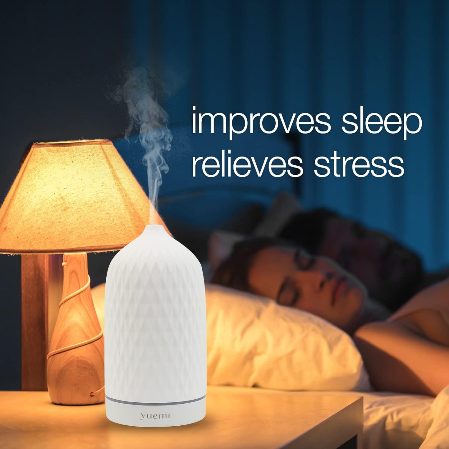 Yuemi Zen Breeze Essential Oil Ceramic Diffuser | Diamond Pattern | Noiseless Heat-Free | 500 Sq Ft Coverage