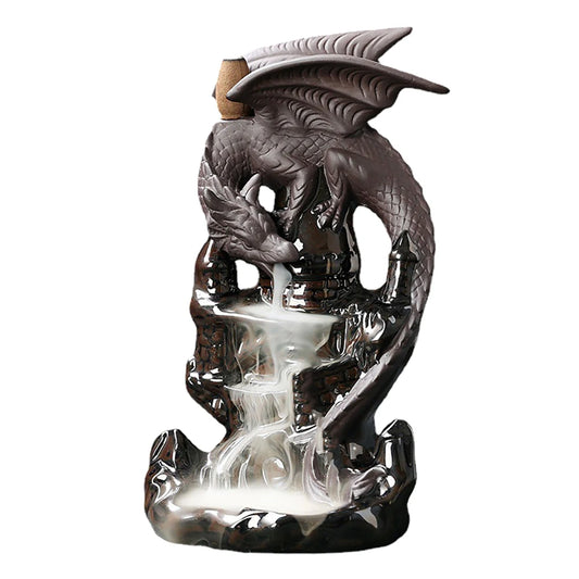 Ceramic Dragon Incense Burner | Waterfall Backflow | Decorative Room Decor | Incense Cone Holder
