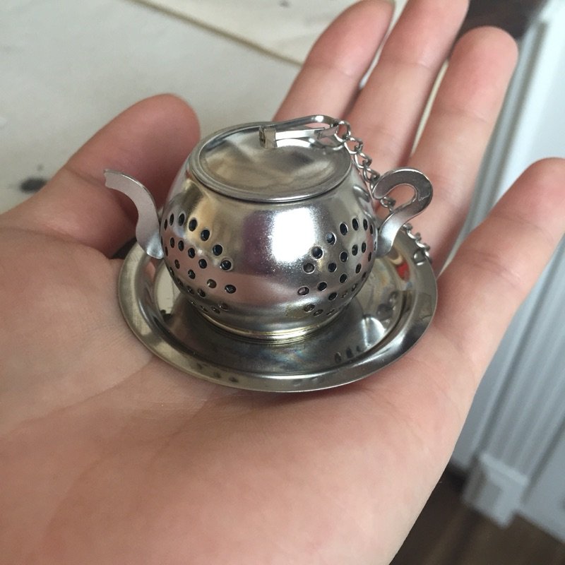Mini Teapot Infuser | Stainless Steel | Chain-Pull Lid | Drip Tray | Tea Strainer | 3.5x3cm