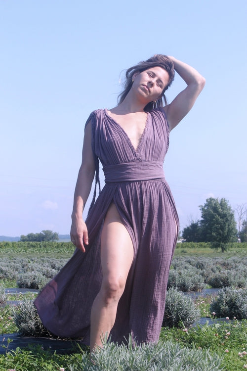 Helen Organic Cotton Goddess Dress | Side Slit Boho Dress | Greek Goddess Wedding Dress | Sustainable Fashion