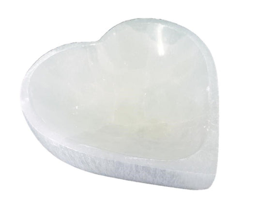 Selenite Heart Bowl 4" | Crystal Charging & Cleansing Bowl | Hand Carved Morocco | Spiritual Decor