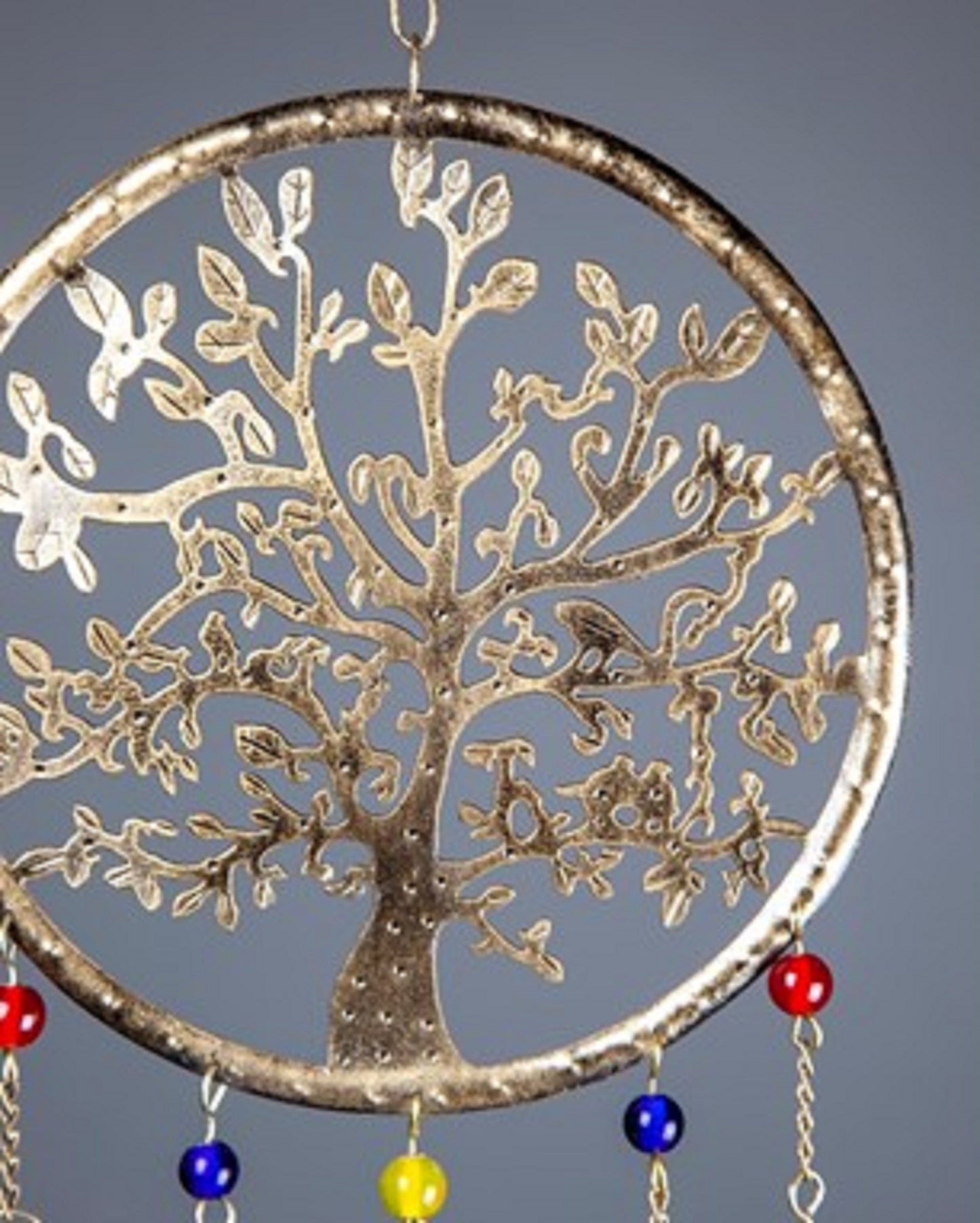 Tree of Life Chime Brass Bells | 19" Handmade | Colored Glass Beads | Sustainable Wall Hanging Decor