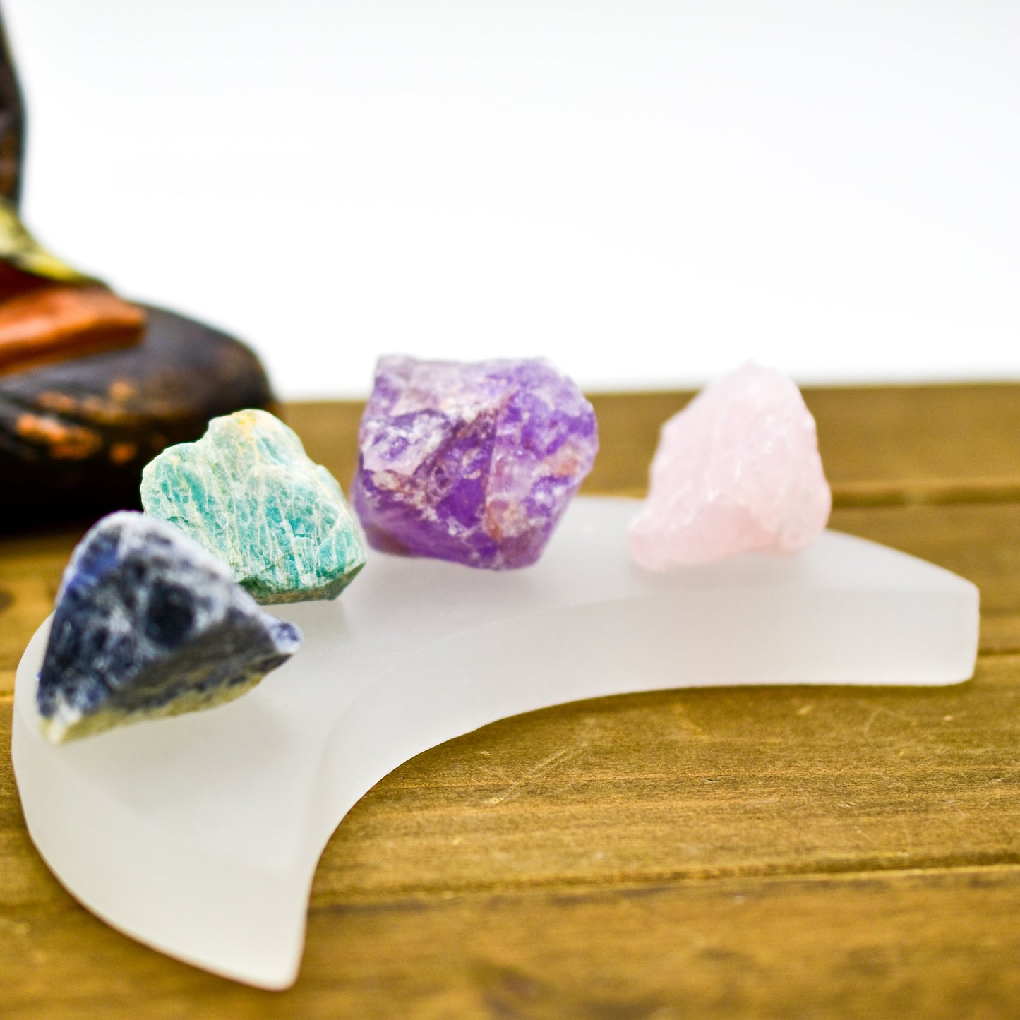Crescent Moon Selenite Charging Plate | Crystal Cleansing Plate | Handcarved Morocco | 5.5" x 2.5"