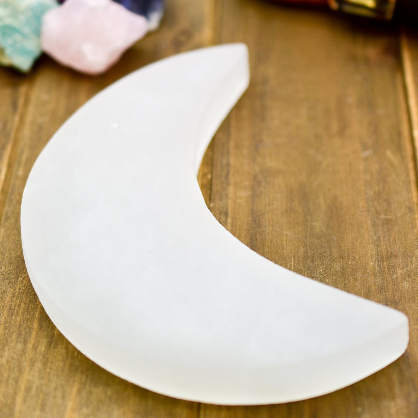 Crescent Moon Selenite Charging Plate | Crystal Cleansing Plate | Handcarved Morocco | 5.5" x 2.5"