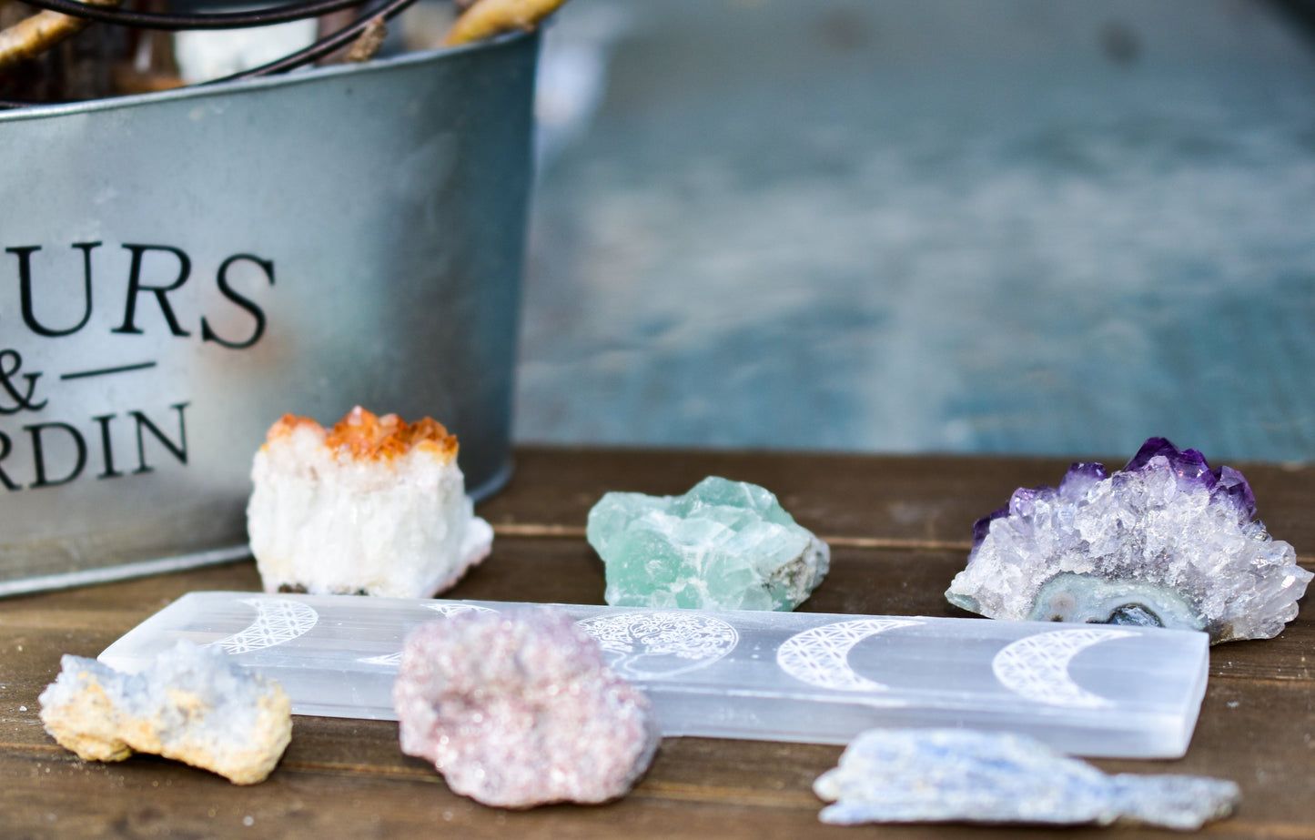 Moon Phase Tree of Life Engraved Selenite Bar | Crystal Charging Bar | 8" Morocco Selenite | Flower of Life