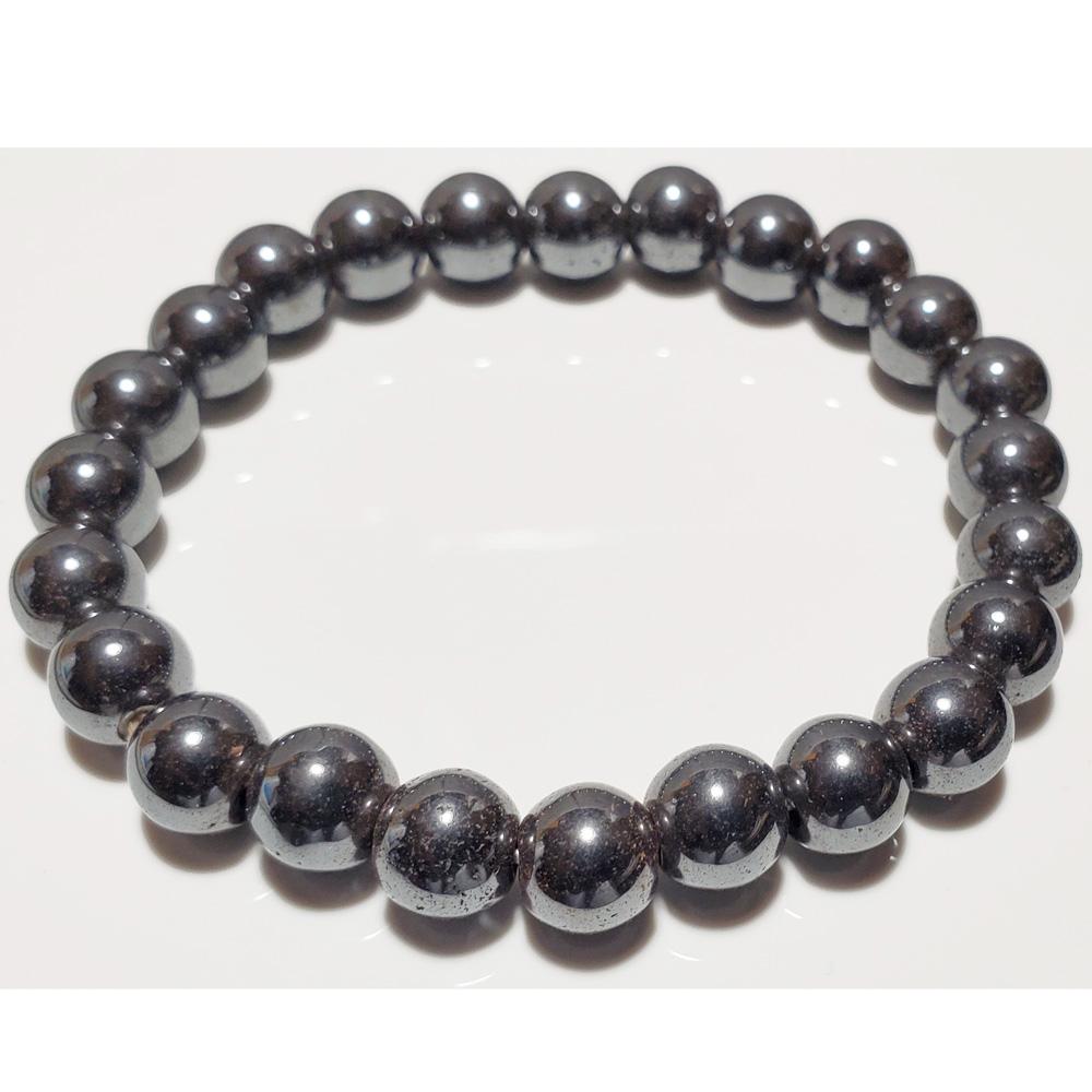 8mm Hematite Beaded Bracelet | Elastic Stretch Healing Crystal | Solar Plexus Chakra Stone