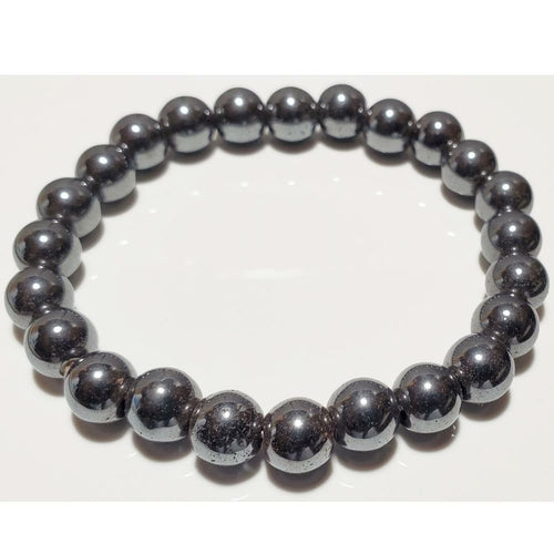 8mm Hematite Beaded Bracelet | Elastic Stretch Healing Crystal | Solar Plexus Chakra Stone