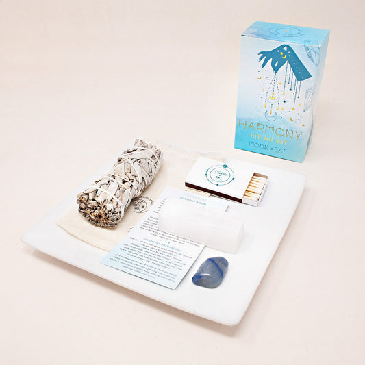 Harmony Ritual Kit for Inner Peace | Balance & Joy Ritual | Selenite Blue Quartz | Meditation Kit | 3x5x2 Box
