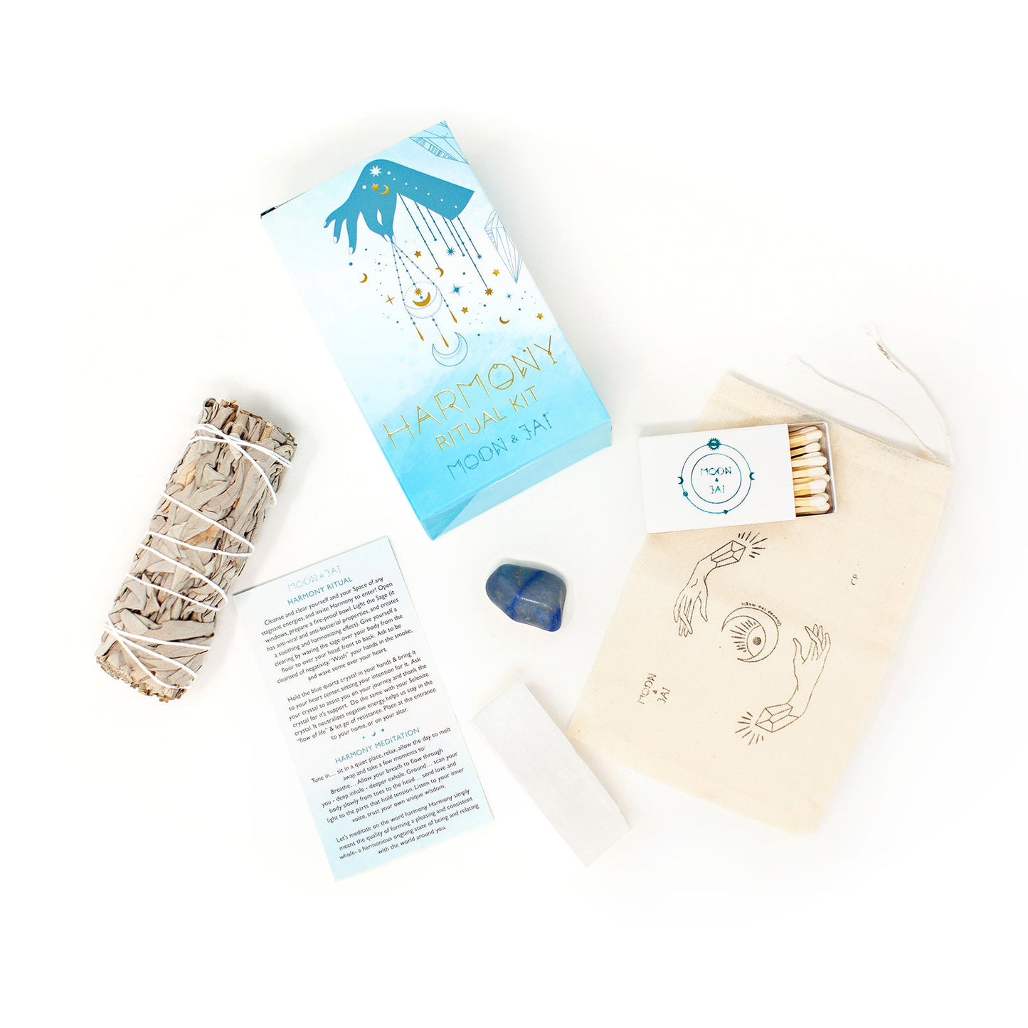 Harmony Ritual Kit for Inner Peace | Balance & Joy Ritual | Selenite Blue Quartz | Meditation Kit | 3x5x2 Box
