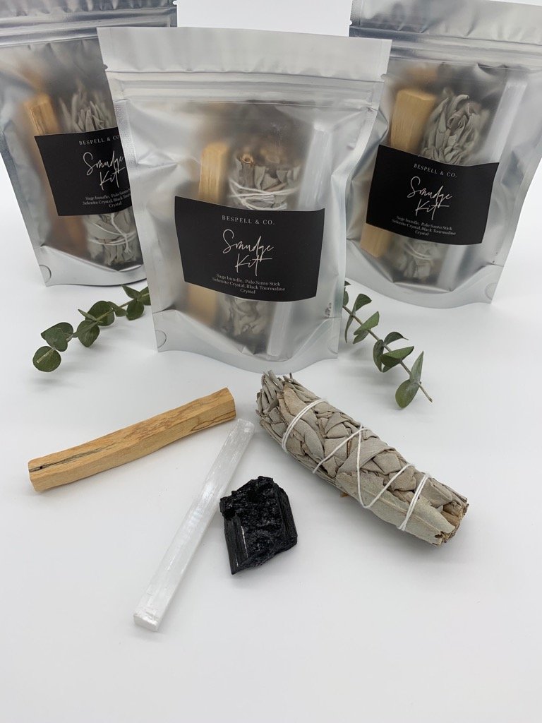 Smudge Kit for Cleansing | Sage Palo Santo Selenite Set | Black Tourmaline | Spiritual Cleansing