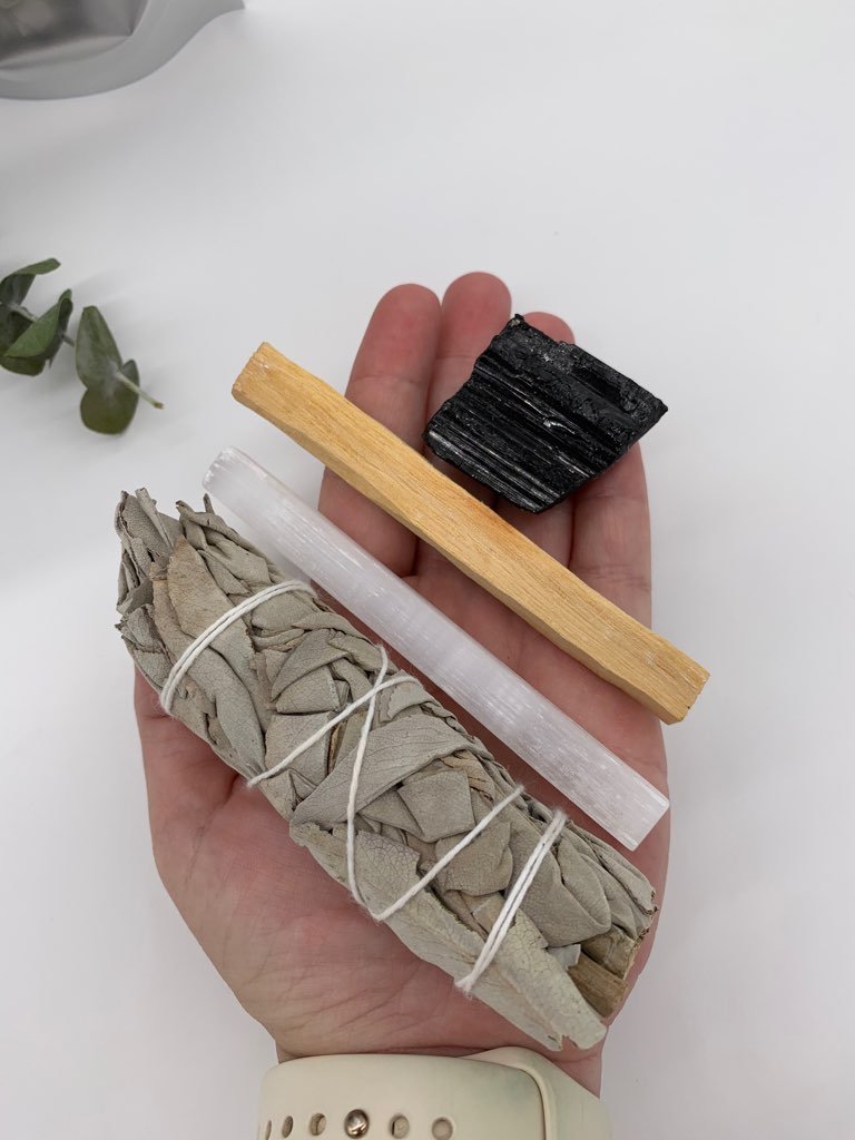 Smudge Kit for Cleansing | Sage Palo Santo Selenite Set | Black Tourmaline | Spiritual Cleansing