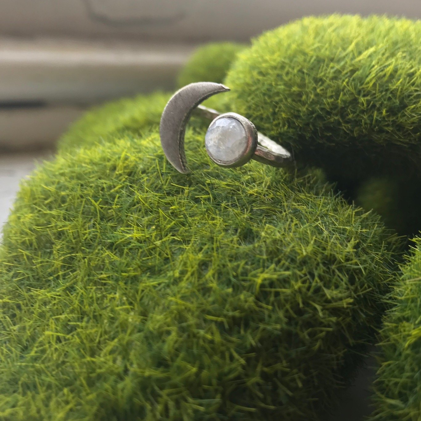 Moon Goddess Ring | Crescent Moon | Rainbow Moonstone | Handmade Jewelry | Mythology | Magical