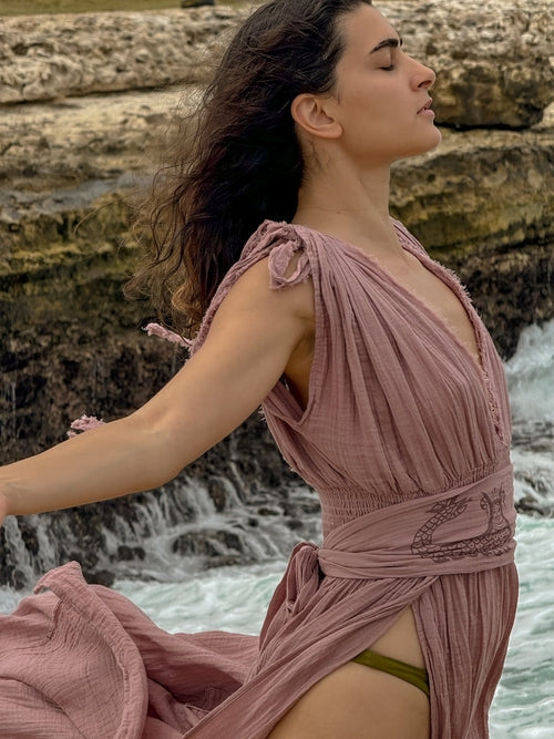 Helen Organic Cotton Goddess Dress | Side Slit Boho Dress | Greek Goddess Wedding Dress | Sustainable Fashion