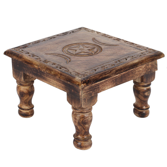 Triple Moon Altar Table | Mango Wood Sacred Table | Wiccan Pagan Altar Furniture
